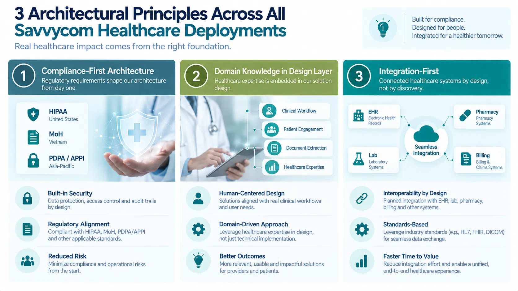 savvycom healthcare software architecture compliance-first domain knowledge integration