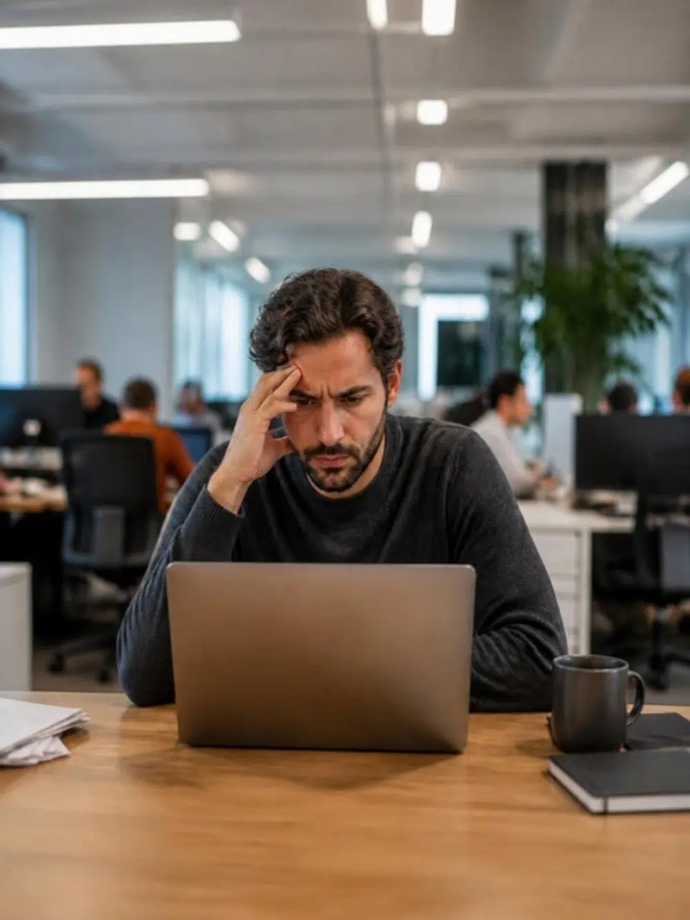 Engineering manager reviewing open developer positions on a laptop