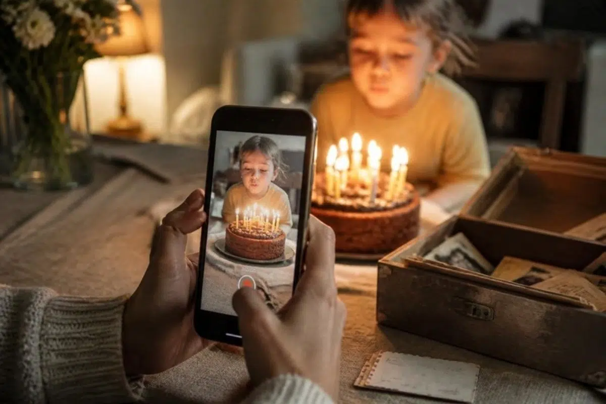 Parent recording a child's birthday moment on a smartphone