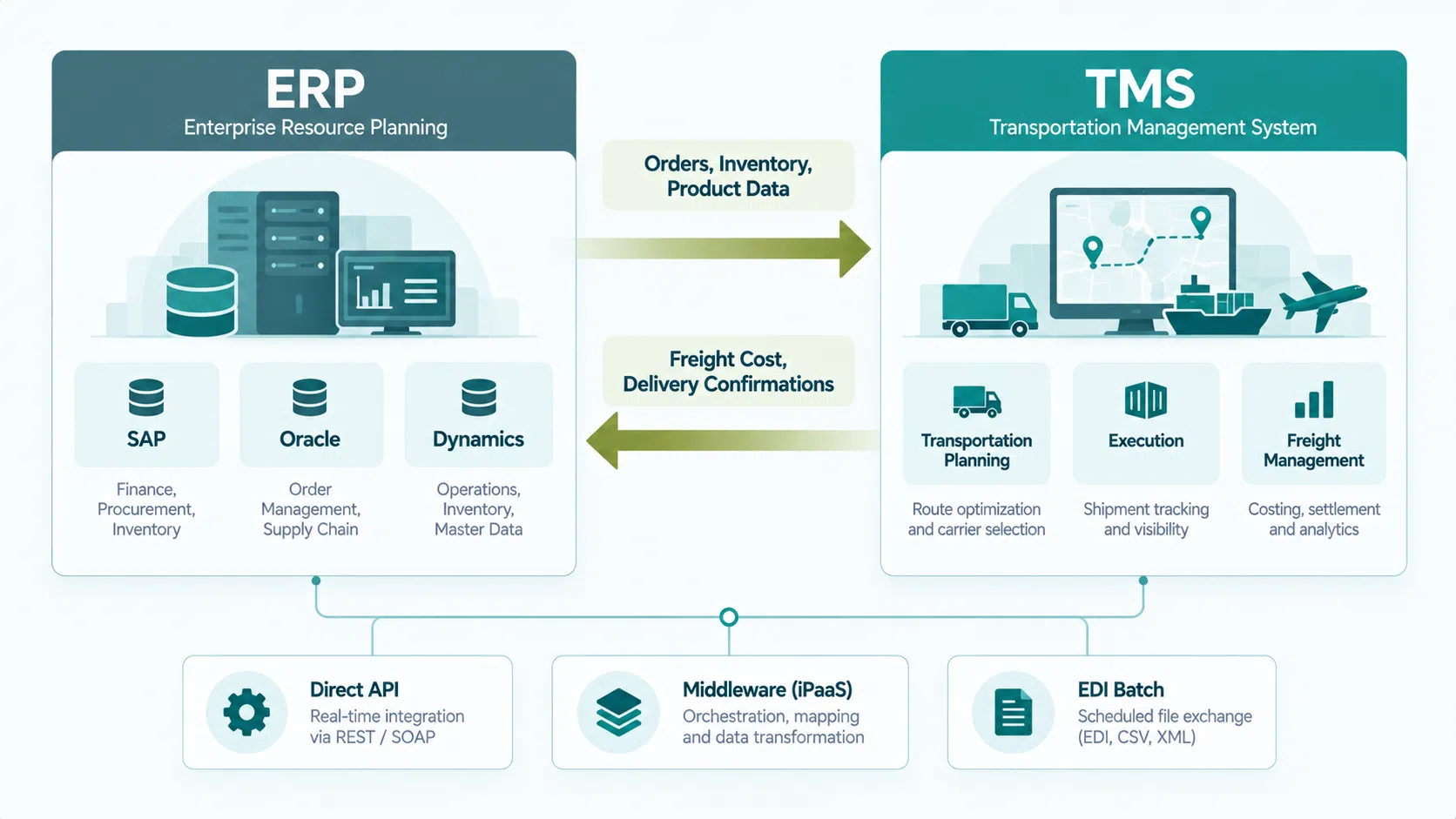 TMS ERP integration architecture data flow diagram