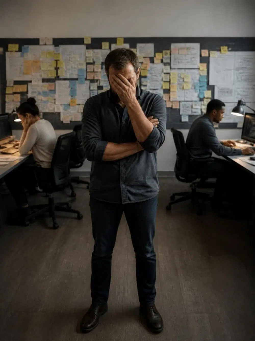 Engineering manager facing a project board full of unassigned tasks
